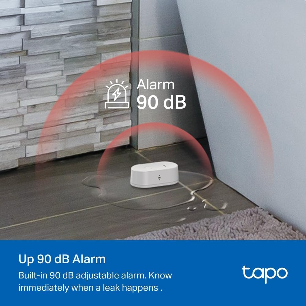 Tapo TP-Link T300 Smart Water Leak Sensor with Dripping Detection, Up to 90 dB Alarm with one-Touch, Instant App Notification, IP67 Waterproof, Hub Required Sold separetly