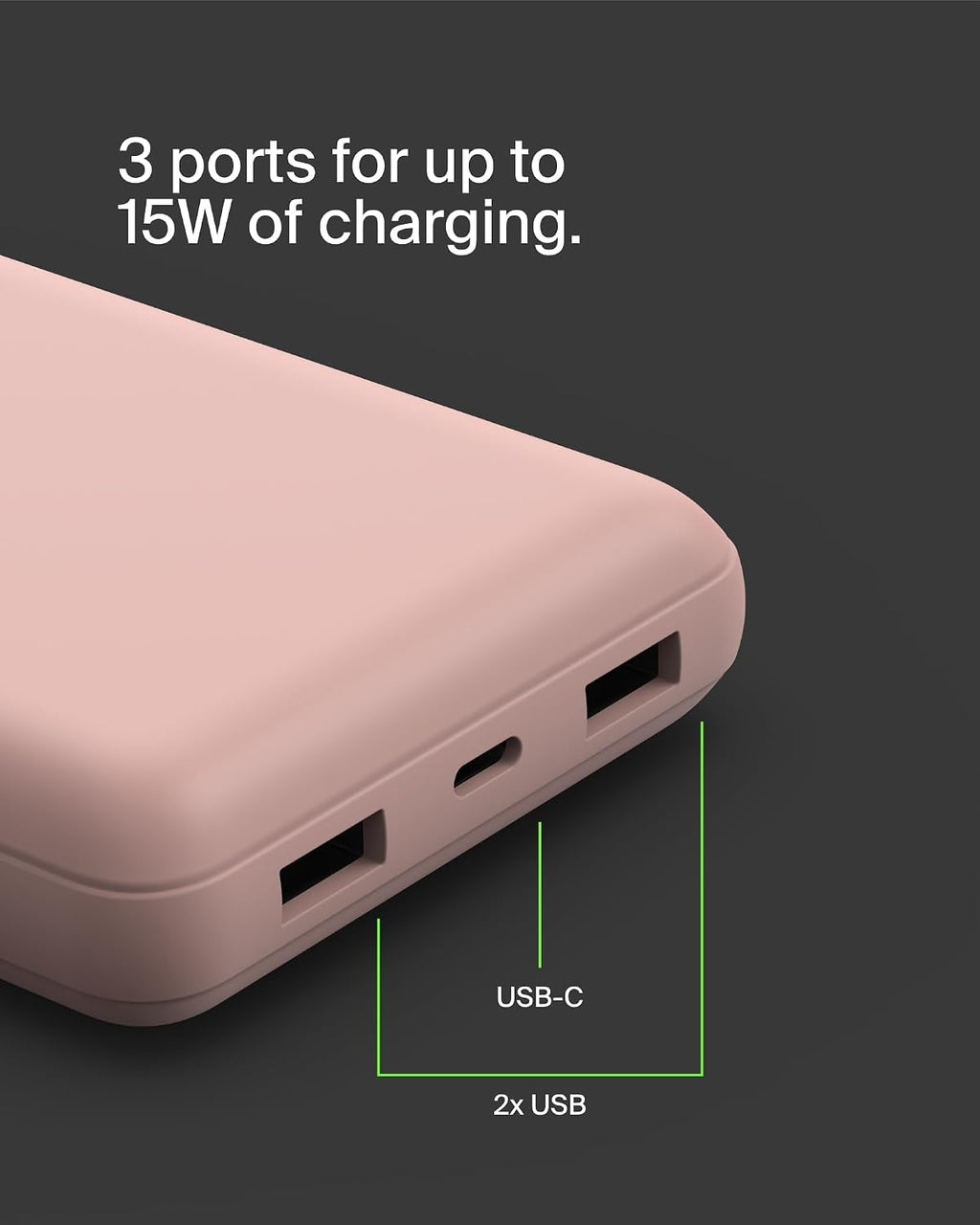 Belkin USB C Portable Charger 20000 mAh, 20K Power Bank with USB Type C Input Output Port and 2 USB A Ports with Included USB C to A Cable for iPhone, Galaxy, and More – Rose Gold