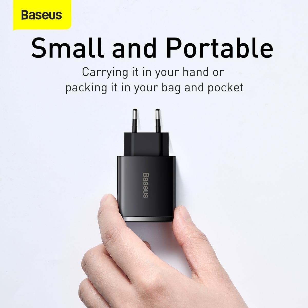 Baseus 30W USB-C PD Fast Charger, 1-Port Type-C & Dual-Port QC3.0 Wall Adapter EU Plug — 30W-EU-1C+2A — Black
