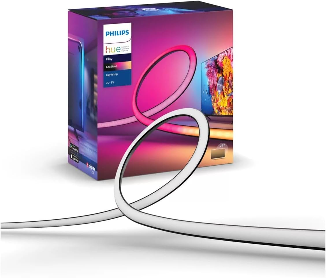 Philips Hue Play Gradient Lightstrip 75"–Smart Multicolor LED,929002422901 — Smart multicolor LED lightstrip for 75-inch+ TVs with dynamic gradient lighting for immersive viewing — Multicolor