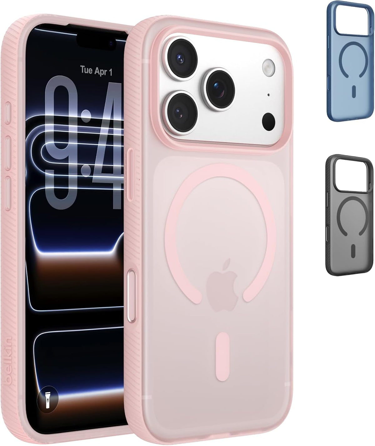 Belkin SheerForce Grip MagSafe Compatible iPhone 17 Pro Case with Slim Design & Anti-Slip Side Lines - Magnetic, Transparent, & Shockproof Protective iPhone Case - Pink
