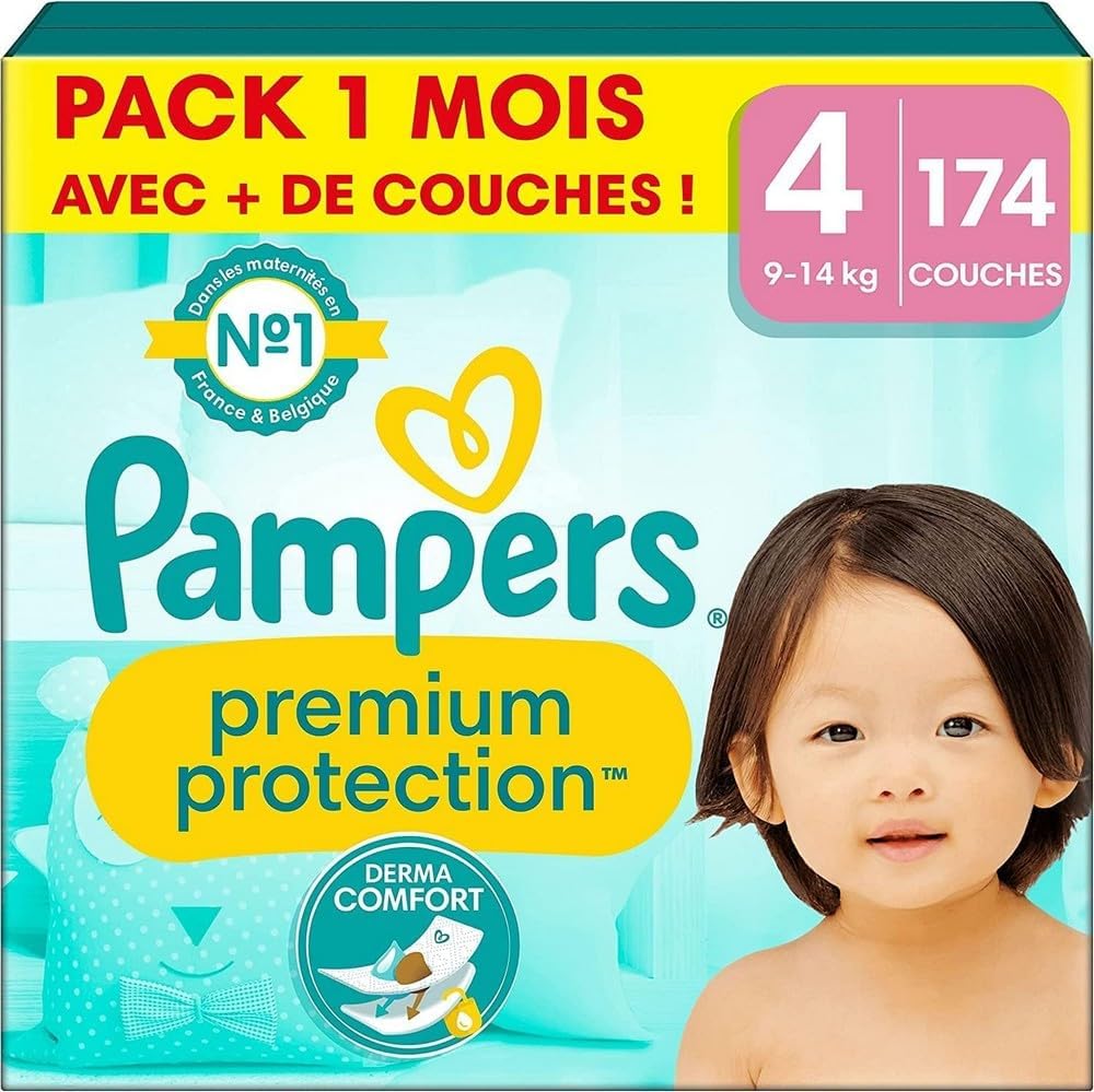 Pampers Baby Nappies Size 4 (9-14 kg) Premium Protection, Maxi, 174 Pieces, Monthly Box, Best Comfort and Protection for Sensitive Skin
