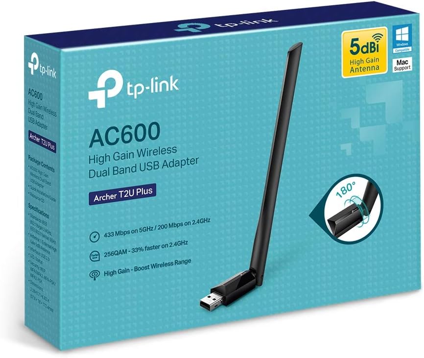 TP-Link Archer T2U Plus AC600 High Gain Wireless Dual Band USB Adapter