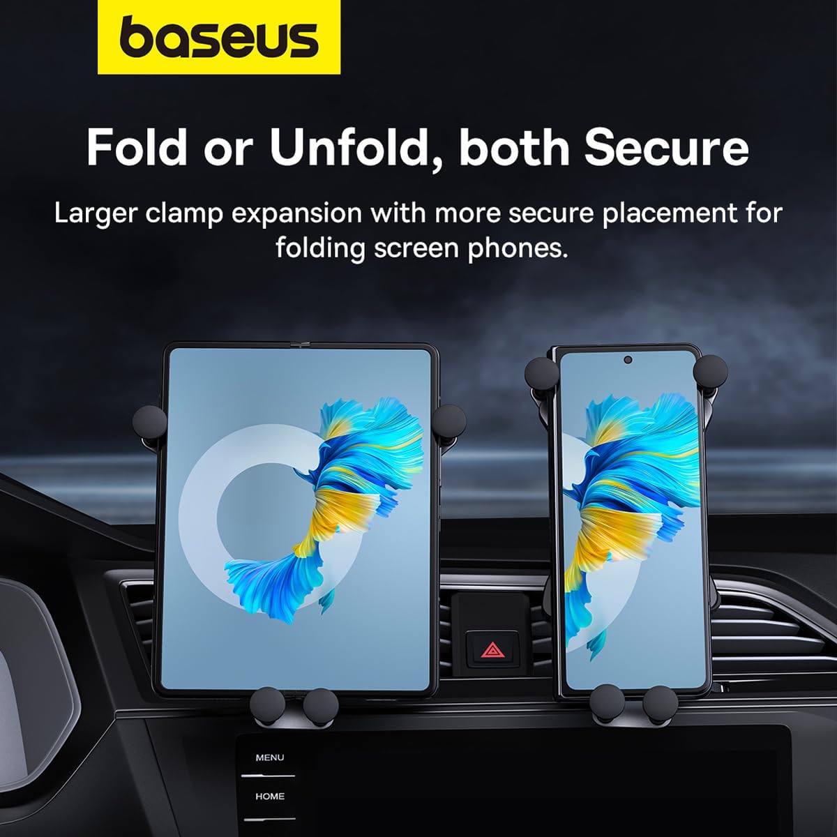 Baseus UltraControl Mega Series Car Phone Holder for Air Vent, Adaptive Clamp Arms, Secure Placement, Upgraded Tail Hook Car Phone Mount — Black