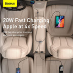 Baseus 120W 4-Port Car Charger Adapter with 5FT Cable, Fast Charging for Multiple Devices — Grey