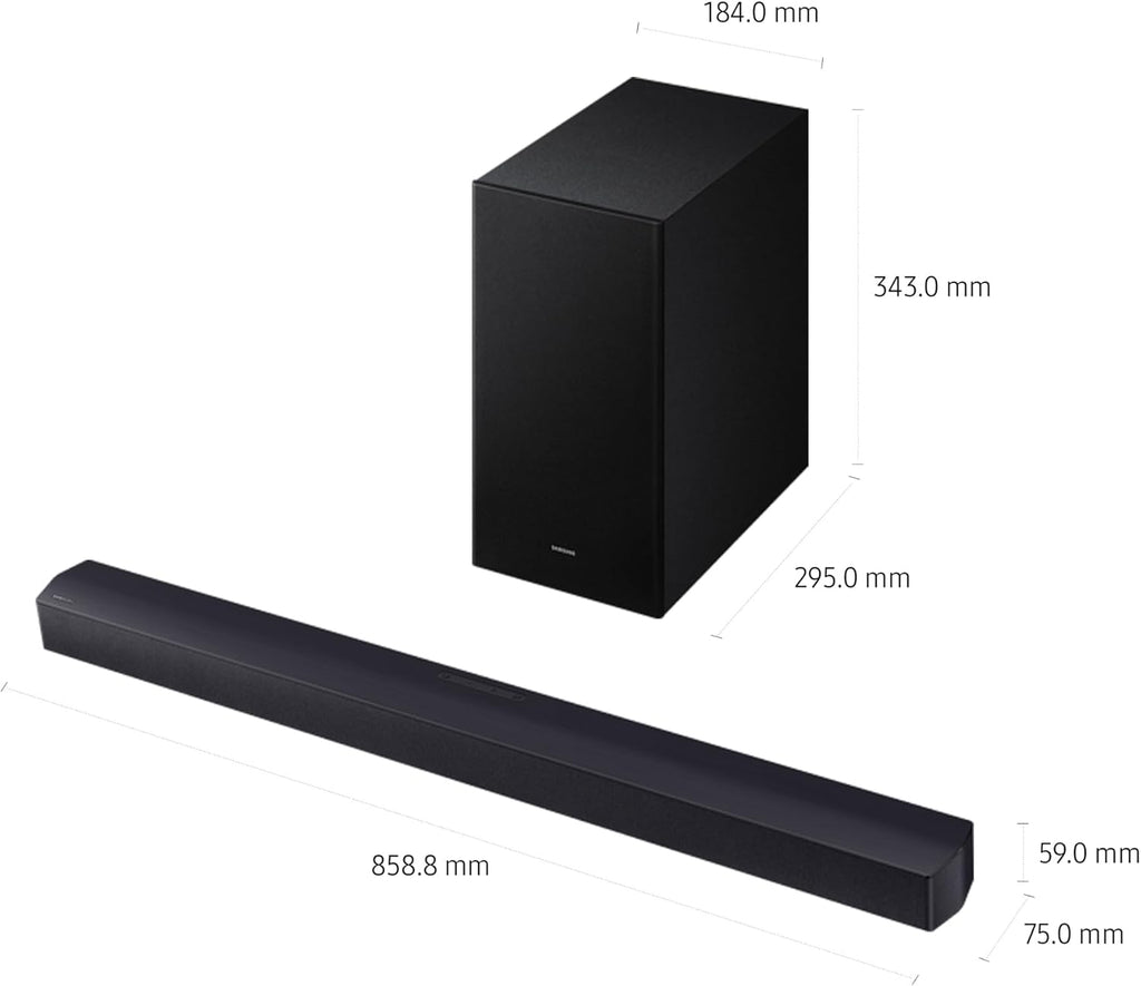 Samsung B-series Soundbar, B450F, 2.1 ch, Subwoofer, 2.1ch Sound, Dolby Audio/DTS Virtual:X, Bass Boost, Adaptive Sound, HW-B450F/ZN (2025 - UAE Version)