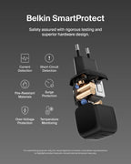 Belkin Compact USB Charger (45W) USB-C Power Delivery Fast Charging for Apple iPhone 16, 16 Plus, 16 Pro, 16 Pro Max, iPhone 15 Series, Samsung Galaxy S25, iPad, AirPods etc. - Black