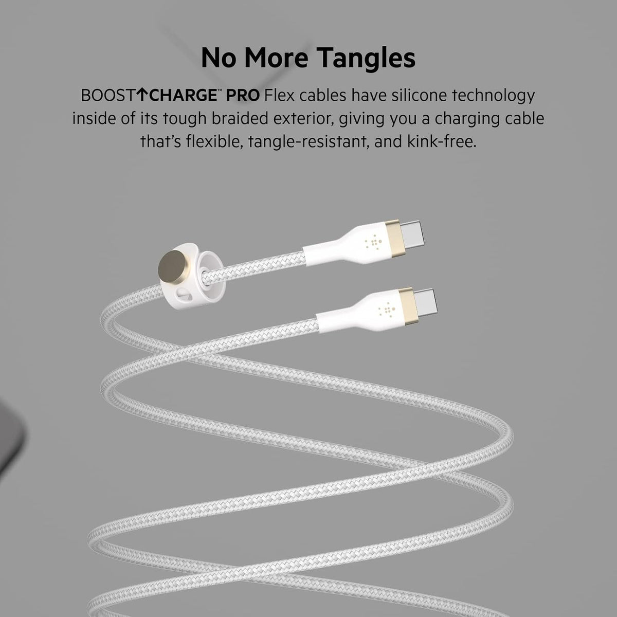 Belkin Fast Charge Pro Flex Braided USB C charger cable, USB-IF certified Power Delivery PD type C fast charging cable for iPhone 16, 15, Galaxy S24, S23, MacBook Pro, iPad, Pixel and more – 1m, white