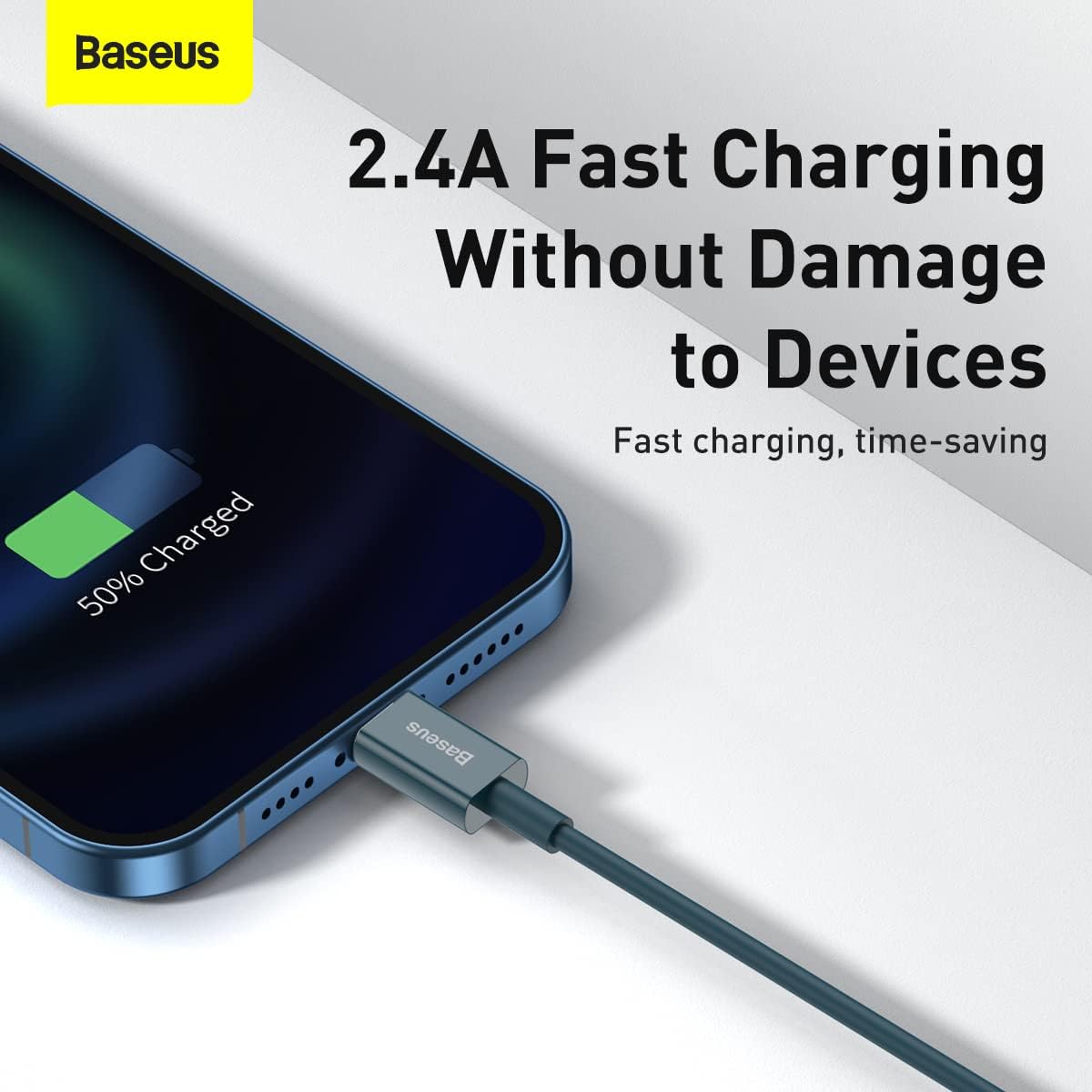 Baseus Superior Series PD 2.4A USB to Lightning Fast Charging Cable, High-Speed 480Mbps Data Transfer Cable — 2M — Blue