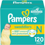 Pampers Diapers Newborn/Size 0 (< 10 lb), 120 Count - Swaddlers Disposable Baby Diapers, Giant Pack (Packaging May Vary)