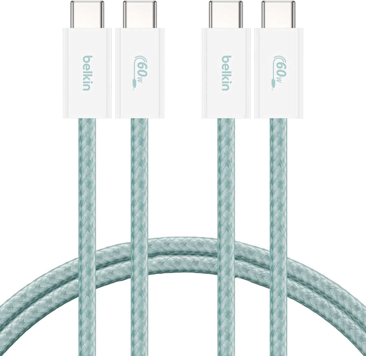 Belkin 2-Pack Braided USB-C to USB-C Cable 5ft, 60W - Soft, Flexible Fast-Charging Cable, Type C Charger Cord for iPhone 17 & 16 Series, Galaxy S25, Pixel 10, iPad Pro, & More - Green