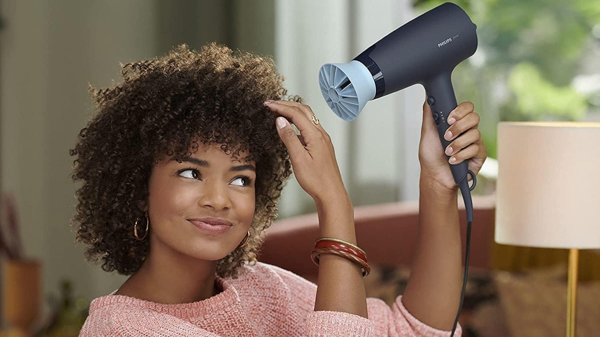 Philips Hair Dryer BHD360/23 — 2100W — DC Motor — 6 Heat/Speed Settings with Cool Setting — 3 Attachments (ThermoProtect & Narrow Nozzle & Volume Diffuser) — Ionic Care — 1.8m Cord — Black