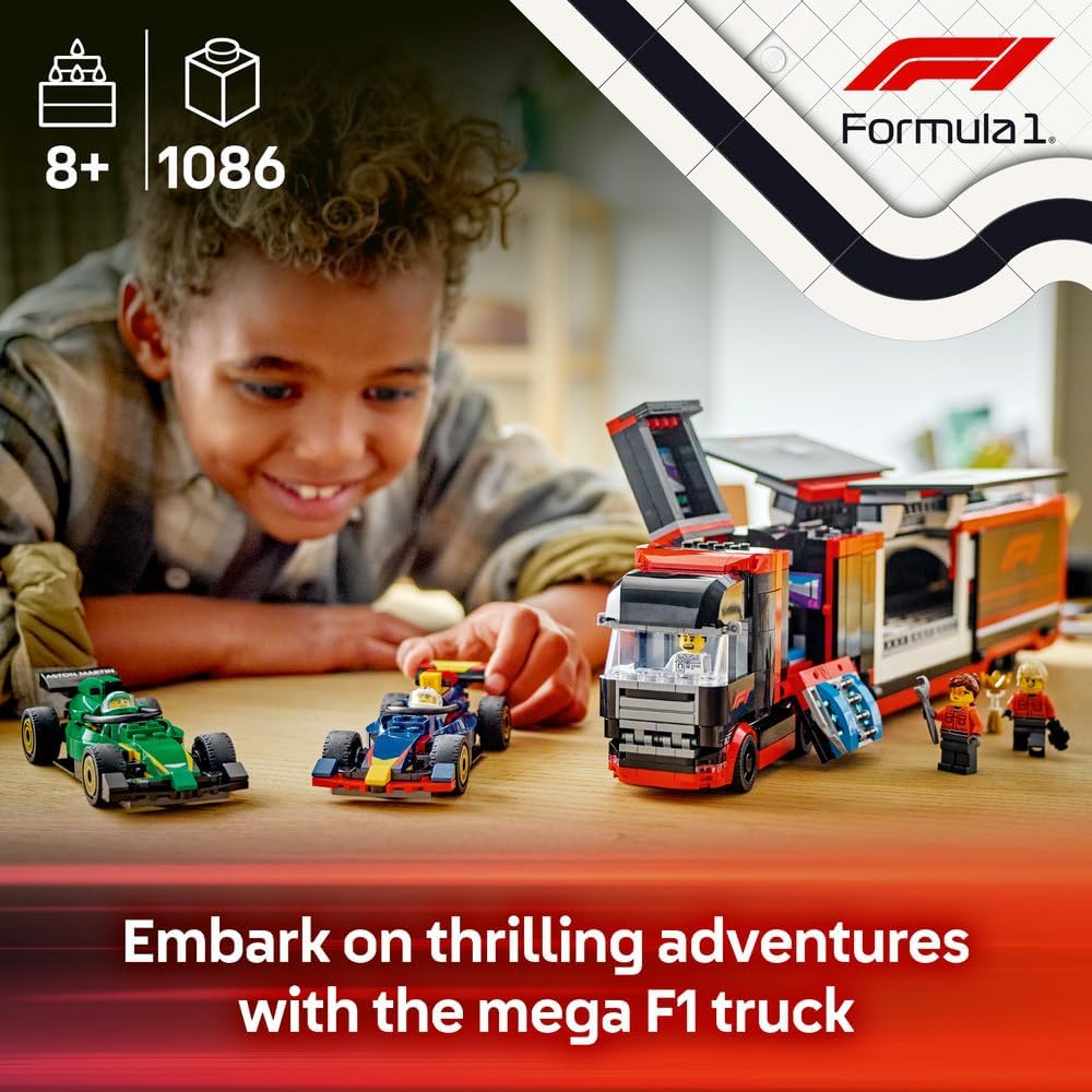 LEGO City F1 Truck with RB20 & AMR24 F1 Cars 60445