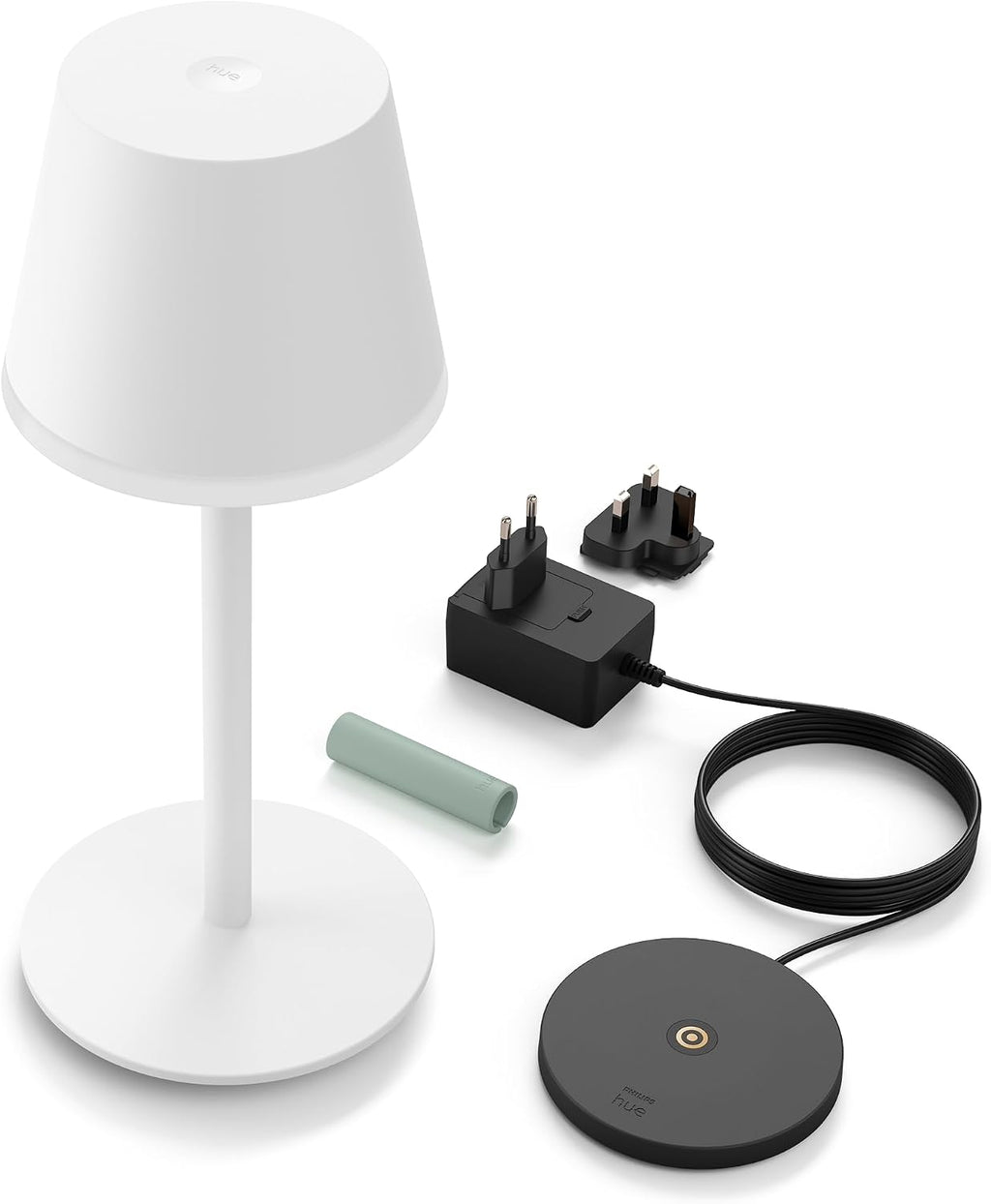 Philips Hue White & Color Ambiance Go Portable Table Lamp (530 lm), Dimmable Table Lamp for Hue Lighting System with 16 Million Colours, Smart Light Control via Voice or App, White — black