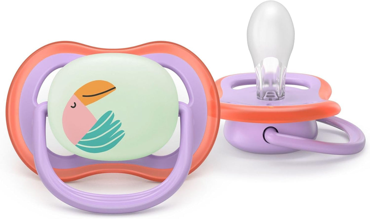 Philips Avent Ultra Air Nighttime Soothers - Orthodontic Design, for Babies 18 Months+, Glow in The Dark, Extra-Firm Silicone Symmetrical Teat, BPA-Free, with Sterilizing Case, 2 Pack, SCF376/33 — Transparent
