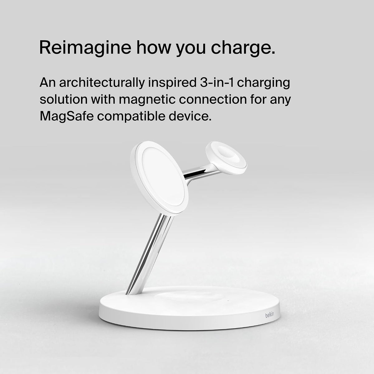 Belkin MagSafe 3 in 1 Wireless Charging Station, 15W iPhone and Apple Watch Fast Wireless Charger, AirPods Charging Station for iPhone 16, 15, 14, 13, 12 Series, Apple Watch 10/9/8, SE, Ultra - White