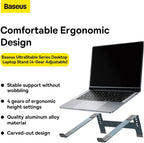 Baseus Laptop Stand for Desktop, Adjustable Ergonomic Portable Holder,4-Gear Adjustable — For Laptop (4-Gear Adjustable) — Grey