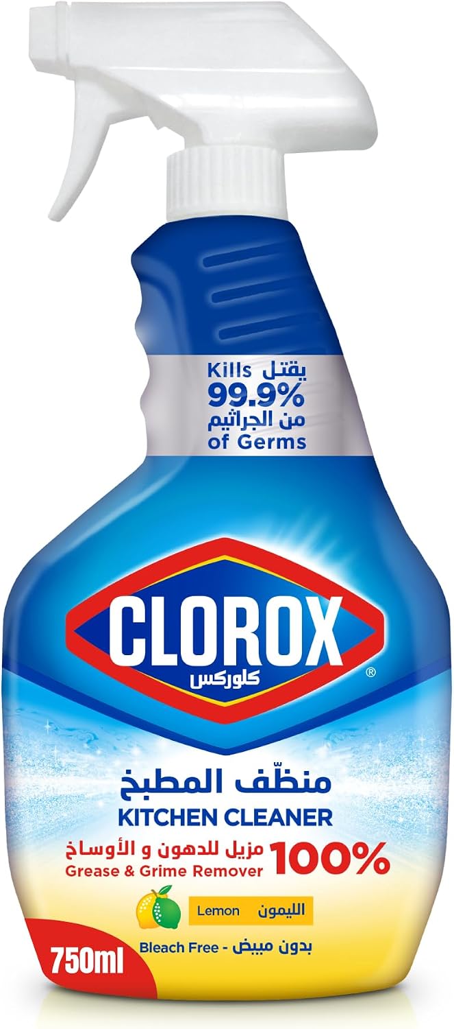 Clorox Kitchen Spray Cleaner Lemon, 750ml, Bleach Free, Kills 99.9% of Germs, 100% Grease and Grime Remover — front product image