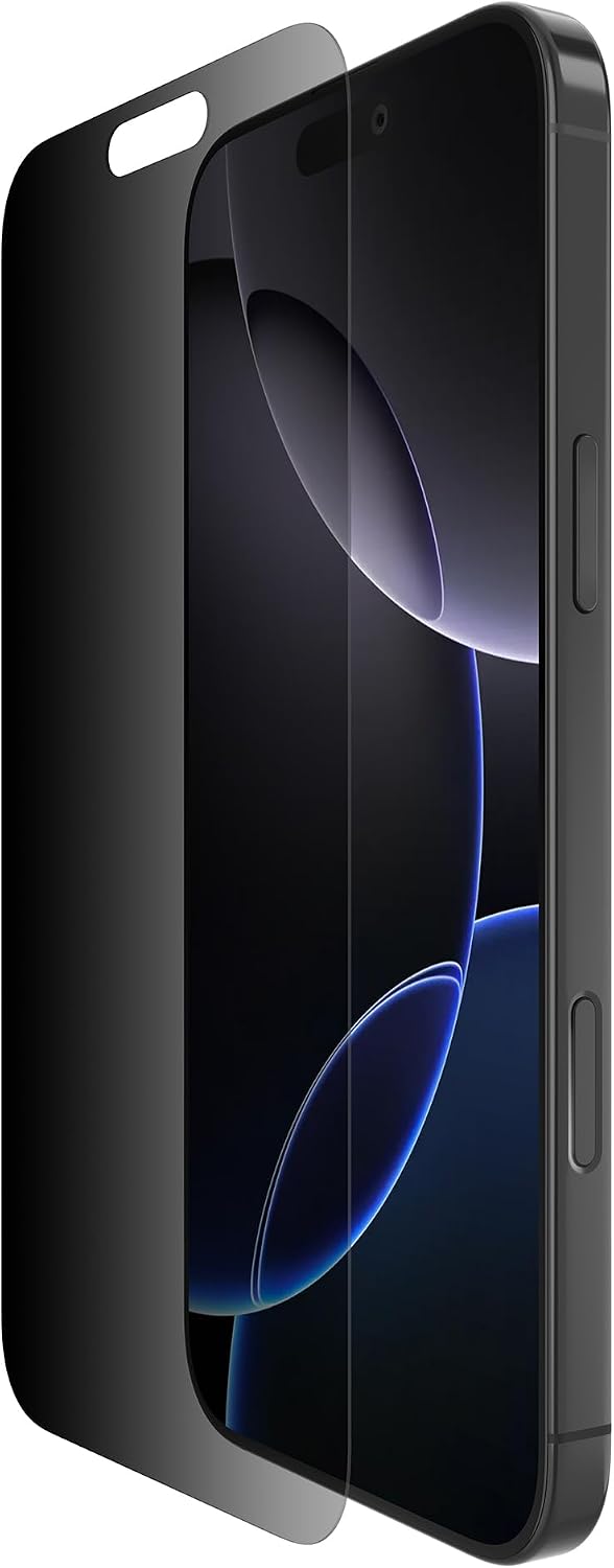 Belkin ScreenForce InvisiGlass iPhone 16 Pro Max Privacy Screen Protector, scratch-resistant impact protection, easy align tray for bubble free application, recycled glass for iPhone 16 Pro Max