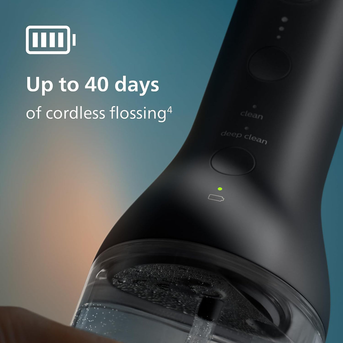 Philips SONICARE Philips Cordless Power Flosser 3000, Water Flosser with Innovative Quad Stream Technology, Oral Irrigator with 2 Flossing Modes and 3 Intensity Levels, Ergonomic Design, Black, HX3826/23 — New Black