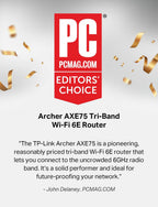 TP-Link AXE5400 Tri-Band WiFi 6E Router (Archer AXE75)- Gigabit Wireless Internet Router, ax Router for Gaming, VPN Router, OneMesh, WPA3