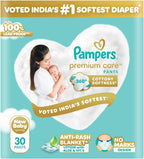 Pampers Premium Care Pant Style Baby Diapers XS 30 Count | No Marks Design | Voted India’s #1 Softest Diaper | All in 1 diaper with 360 Cottony Softness