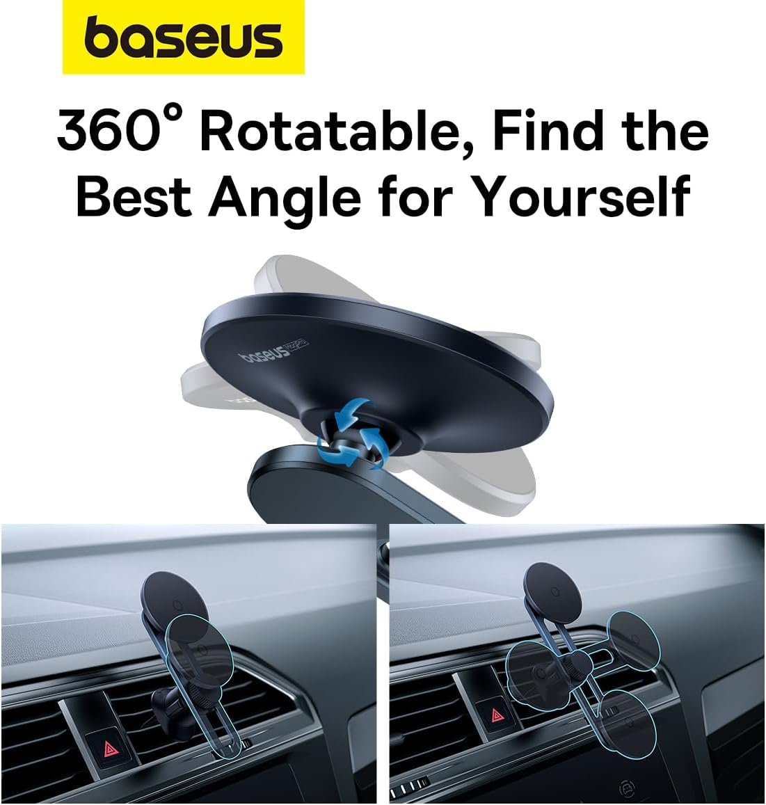 Baseus MagPro Series Magnetic Car Phone Holder - 360° Adjustable Air Vent Mount with N52 Magnets, Easy Install - Black — Black