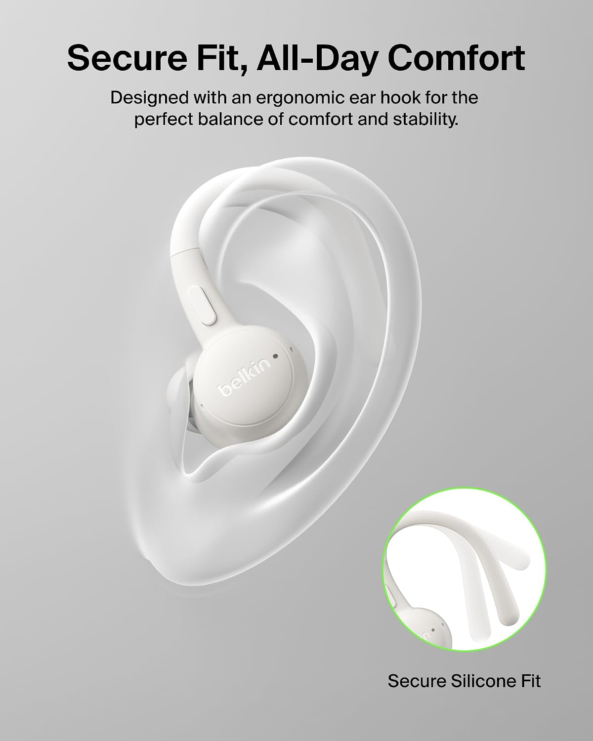 Belkin SoundForm ActiveFit Wireless Earphones with Built-in Microphone, USB-C Fast Charging, 36H Battery Life, IP54 Water Resistance - Bluetooth Earbuds for iPhone, iPad, Galaxy, Pixel, & More - Sand