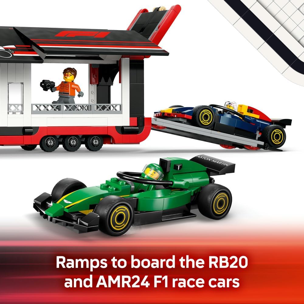 LEGO City F1 Truck with RB20 & AMR24 F1 Cars 60445