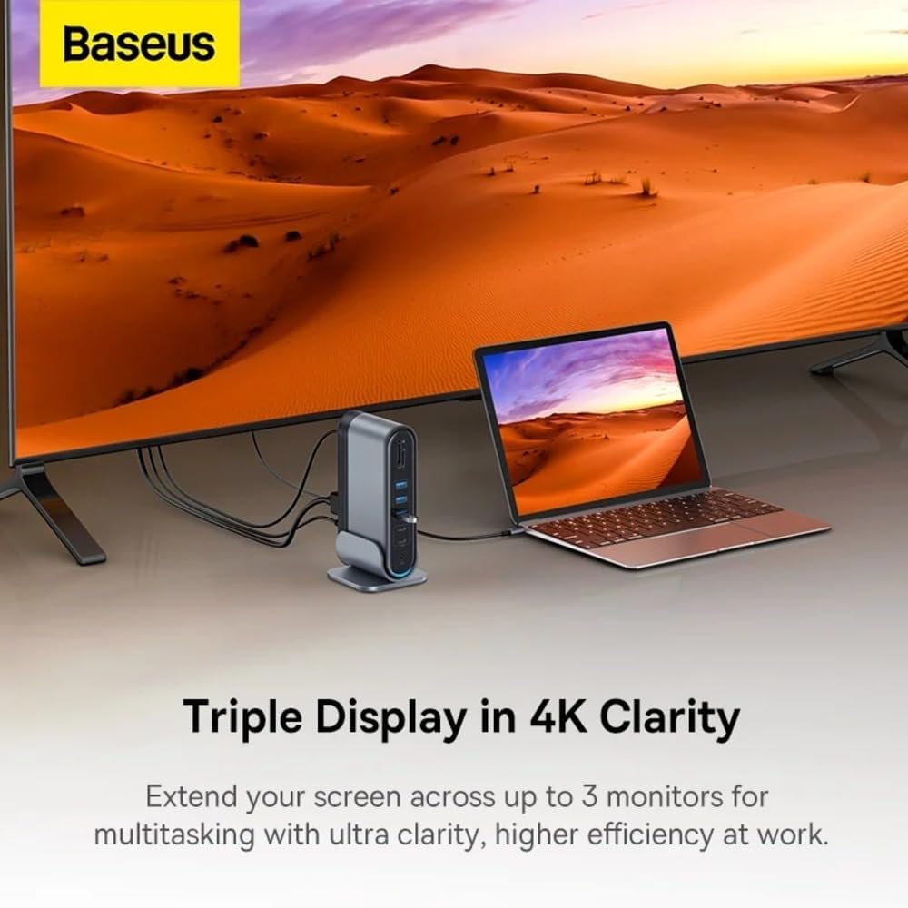 Baseus UnionJoy 17-Port Triple-Display USB-C Hub Docking Station Space Grey（USB-C to HDMI4K@60Hz*2+DP4K@60Hz*1+USB3.0 * 3+USB-C3.0 * 2+USB2.0 * 2+PD*1+PC*1+RJ45*1+SD/TF*1+3.5mm*1+DC*1 — Black