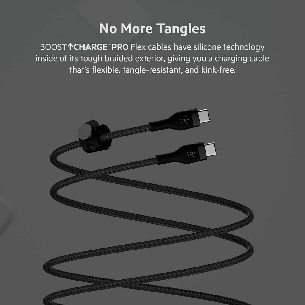 Belkin Fast Charge Pro Flex Braided USB C charger cable, USB-IF certified Power Delivery PD type C fast charging cable for iPhone 16, 15, Galaxy S24, S23, MacBook Pro, iPad, Pixel and more – 1m, black