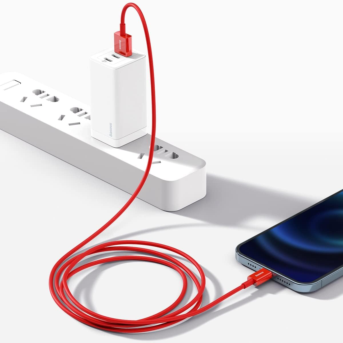 Baseus Superior Series PD 2.4A USB to Lightning Fast Charging Cable, High-Speed 480Mbps Data Transfer Cable — 1 Meters — Red