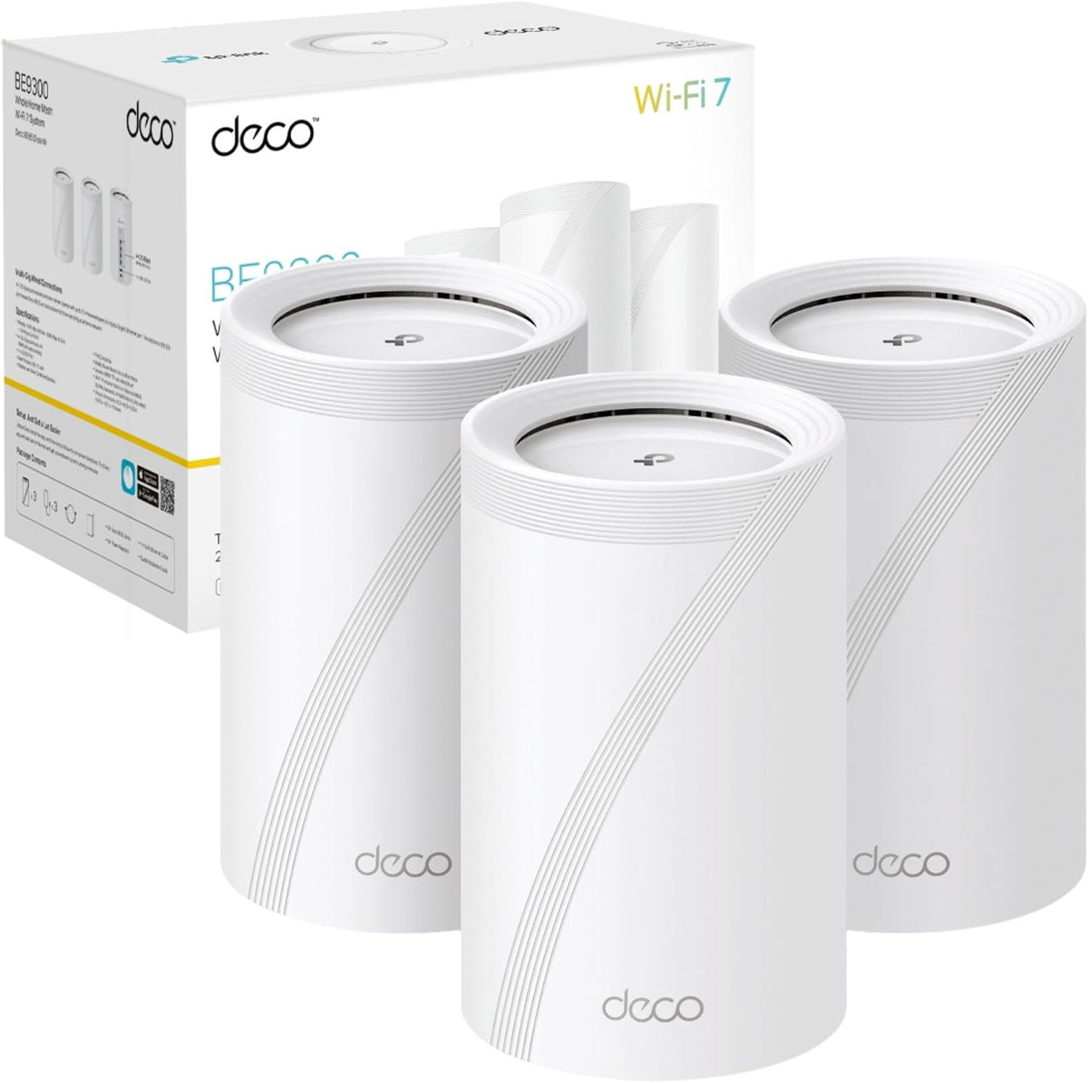 TP-Link Deco BE65 BE9300 Triple Band WiFi 7 Whole House Display, Speed up to 9214 Mbps, AI Drive, Connects More Than 200 Devices, Ideal for Games and 4K, Easy Installation