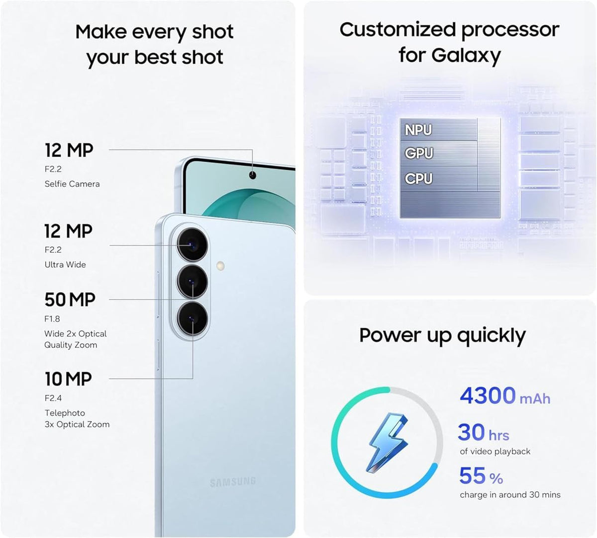 Samsung Galaxy S26 Cobalt Violet, 256GB Storage, AI Phone, 12GB RAM, Customized AP, Built-in Privacy Display, Photo Assist, 200MP Camera, 5000mAh Battery, UAE Version, 1 Year Warranty