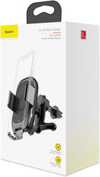Baseus Car Wireless Charger Mount Air Vent Holder Stand Smart Vehicle Bracket Automatic Clamping — Black