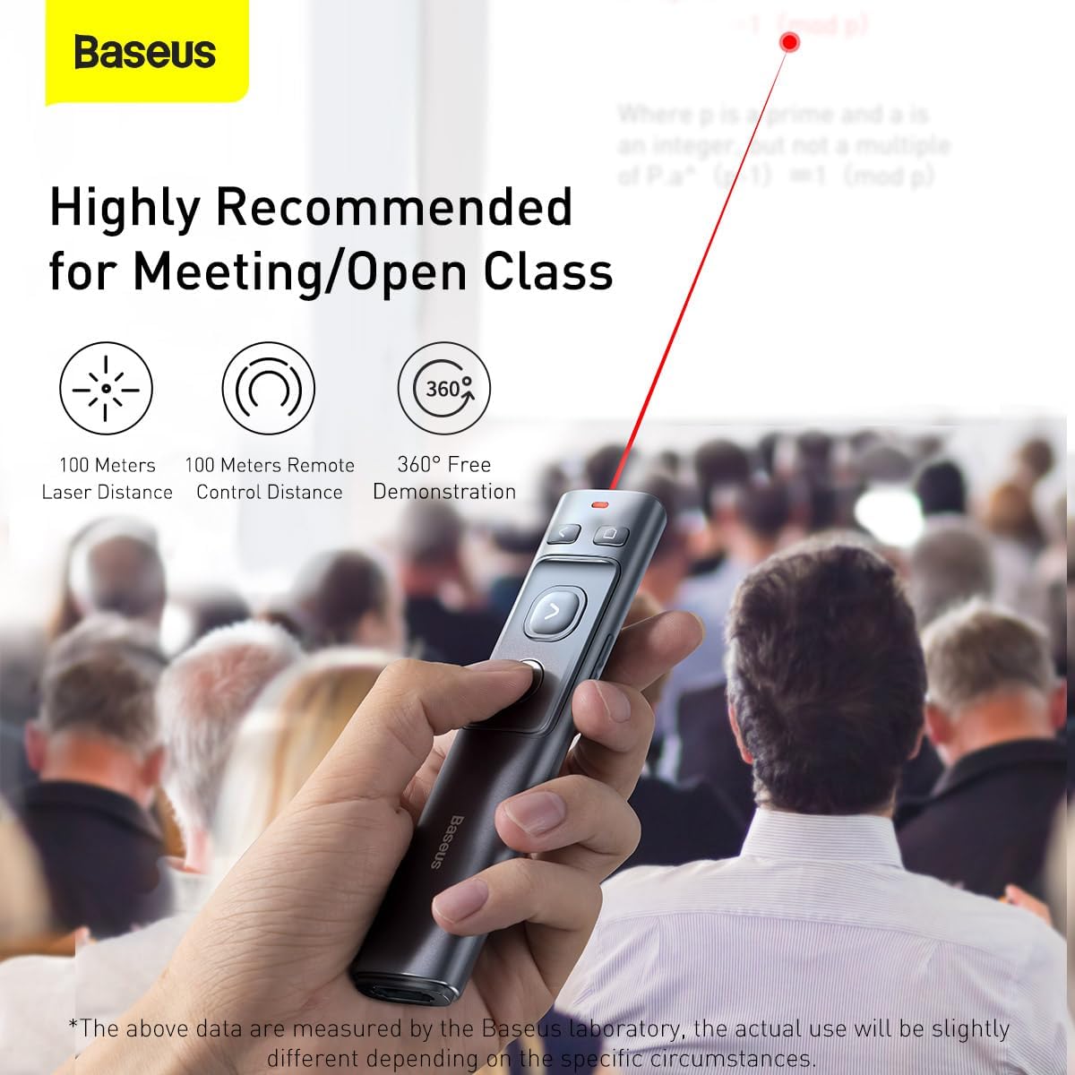 Baseus Orange Dot Wireless Presenter with Red Laser – Rechargeable Presentation Clicker with USB A/C Receiver, 100m Range for PowerPoint, Keynote, Windows, Mac - Grey — Pointer