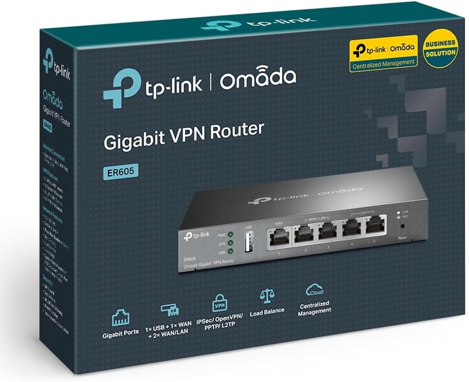 TP-Link ER605 (TL-R605) | Multi-WAN Wired Single_Band 1000 Mbps VPN Router | Up to 3 Gigabit WAN Ports | SPI Firewall SMB Router | Omada SDN Integrated | Load Balance | Lightning Protection