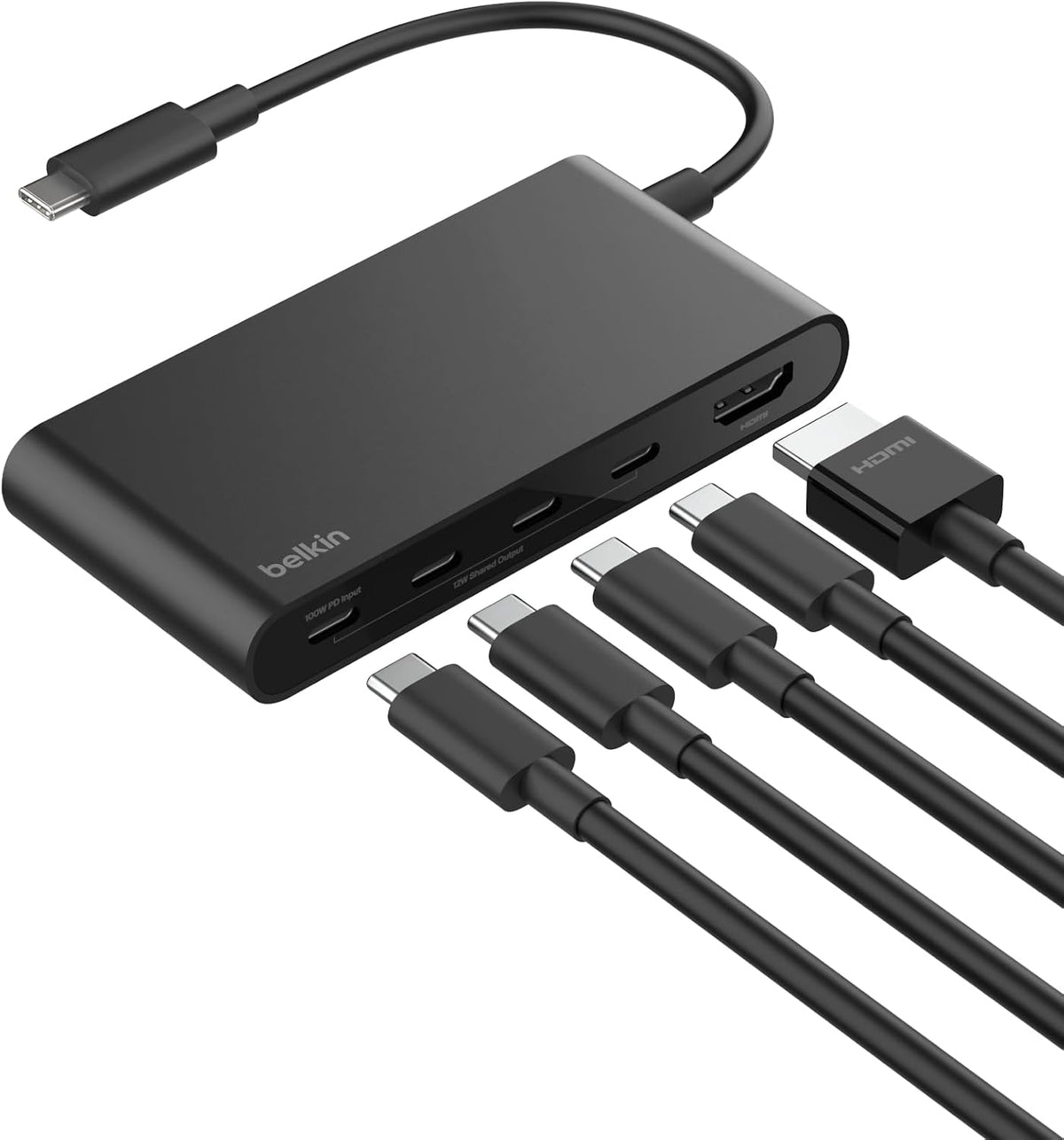 Belkin USB-C Hub, 5-Port Hub with 4K HDMI Display @ 60Hz, 100W Power Delivery, Fast Data Transfer 10Gbps, USB-C Multiport Adapter - Compatible with MacBook, iPad Pro, Chromebook, & More