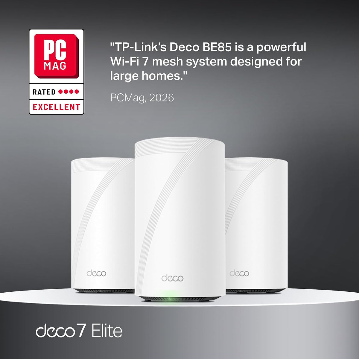 TP-Link Tri-Band WiFi 7 BE22000 Whole Home Mesh System (Deco BE85) | 12-Stream 22 Gbps | 2× 10G + 2× 2.5G Ports Wired Backhaul, 8× High-Gain Antennas | VPN, AI-Roaming, 4×4 MU-MIMO, HomeShield(3-Pack)
