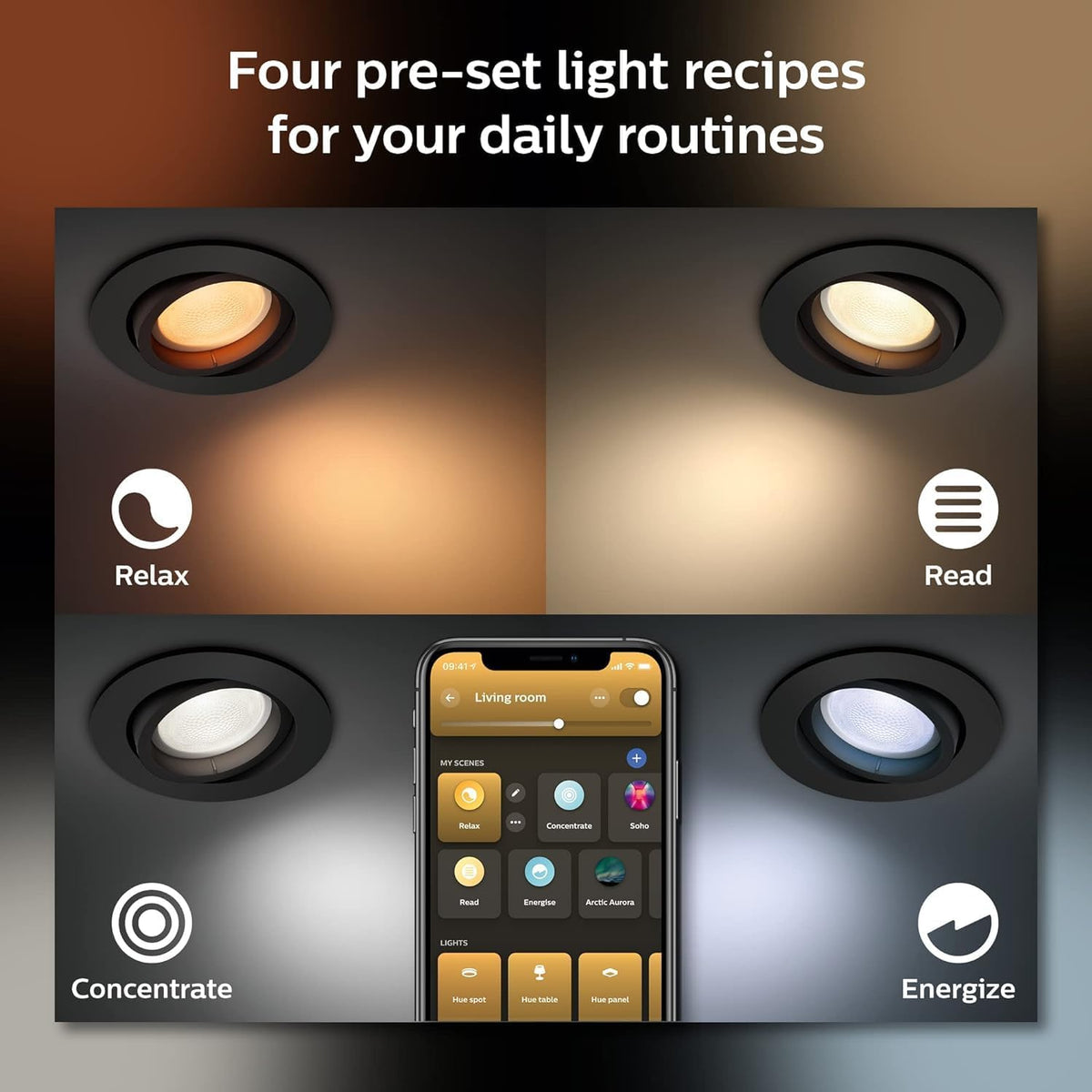 Philips Hue White & Colour Ambiance Centura Set of 3 Round Downlights, Dimmable Ceiling Lights for Hue Lighting System, Intelligent Voice and App Light Control, Black — Black