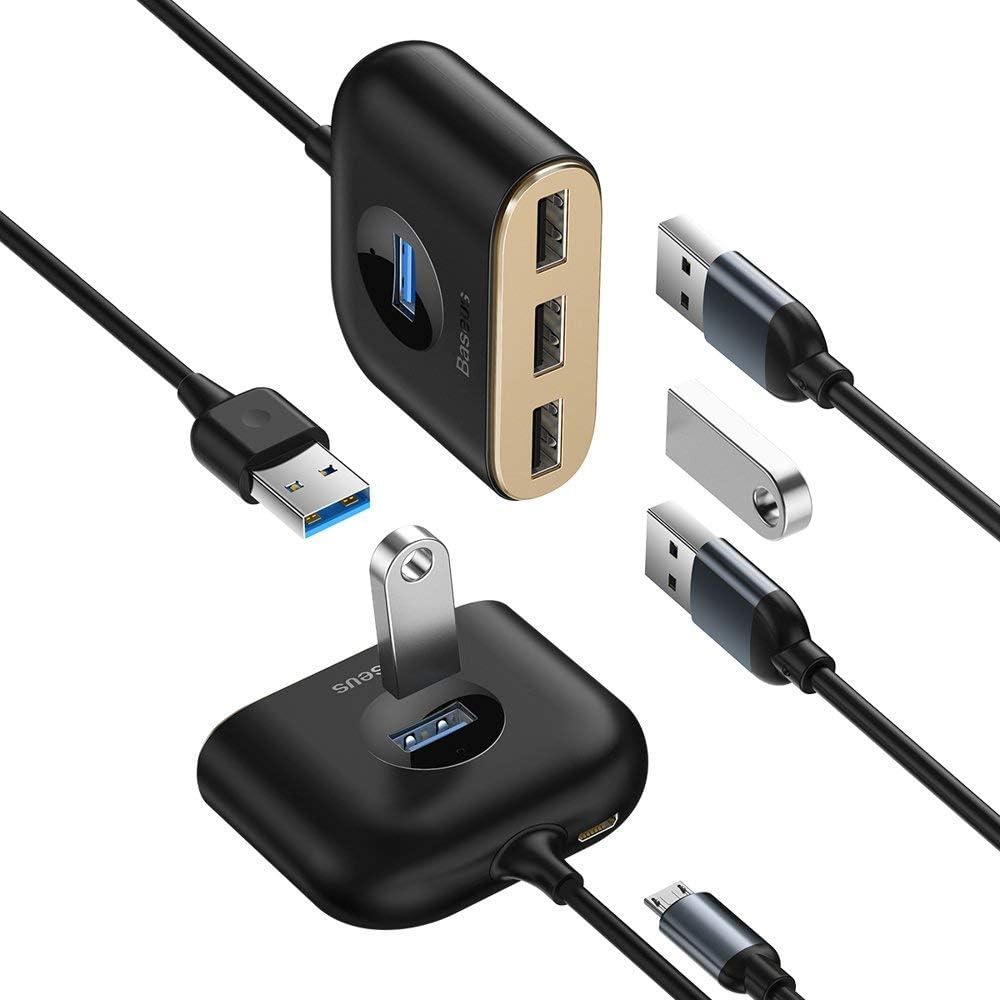 Baseus Square Round 4 in 1 USB HUB Adapter USB3.0 to USB3.0 x 1 + USB2.0 x 3, 1m, Black — Black