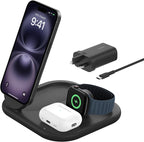 Belkin BoostCharge 3 in 1 Foldable Charging Station with Qi2, 15W - Black