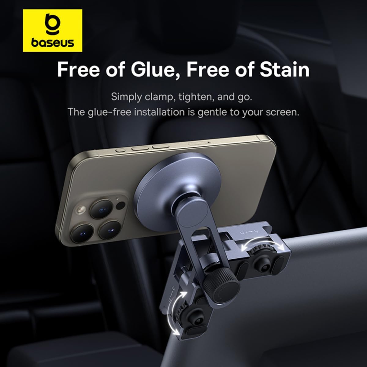 Baseus MaxView Magnetic Car Mount for Infotainment Screen, 270° Adjustable Arm, 360° Ball Joint, Glue-Free Clamp for 7.5-14mm Screens (Tesla, EV) - Space Grey — 180°-Foldable-MaxView — Space Grey