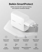 Belkin BoostCharge USB C Plug Charger 100W, GaN Compact and Foldable Plug Charger, Fast Charging for iPhone 17, Samsung Galaxy S26, Pixel 10, Tablet, MacBook - 1.5m USB C Cable Included - White