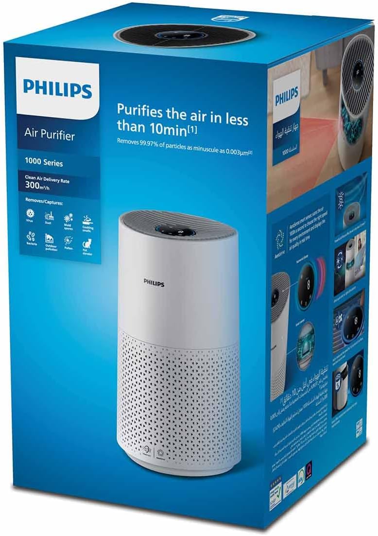 Philips Air Purifier, For Rooms Up To 78m², 300m³/h CADR, Sleep Mode — White
