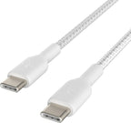 Belkin Fast Charge (0.5ft) Braided USB-C to USB-C Cable for iPhone 16, iPhone 16 Pro, iPhone 16 Pro Max, iPhone 16 Plus, iPhone 15, Galaxy S24, S23, Note10, Pixel 9, Pixel 8, iPad Pro & More - White