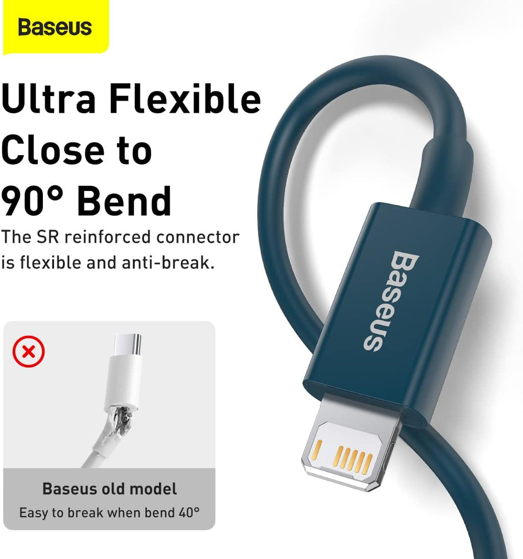 Baseus Superior Series PD 2.4A USB to Lightning Fast Charging Cable, High-Speed 480Mbps Data Transfer Cable — 2M — Blue