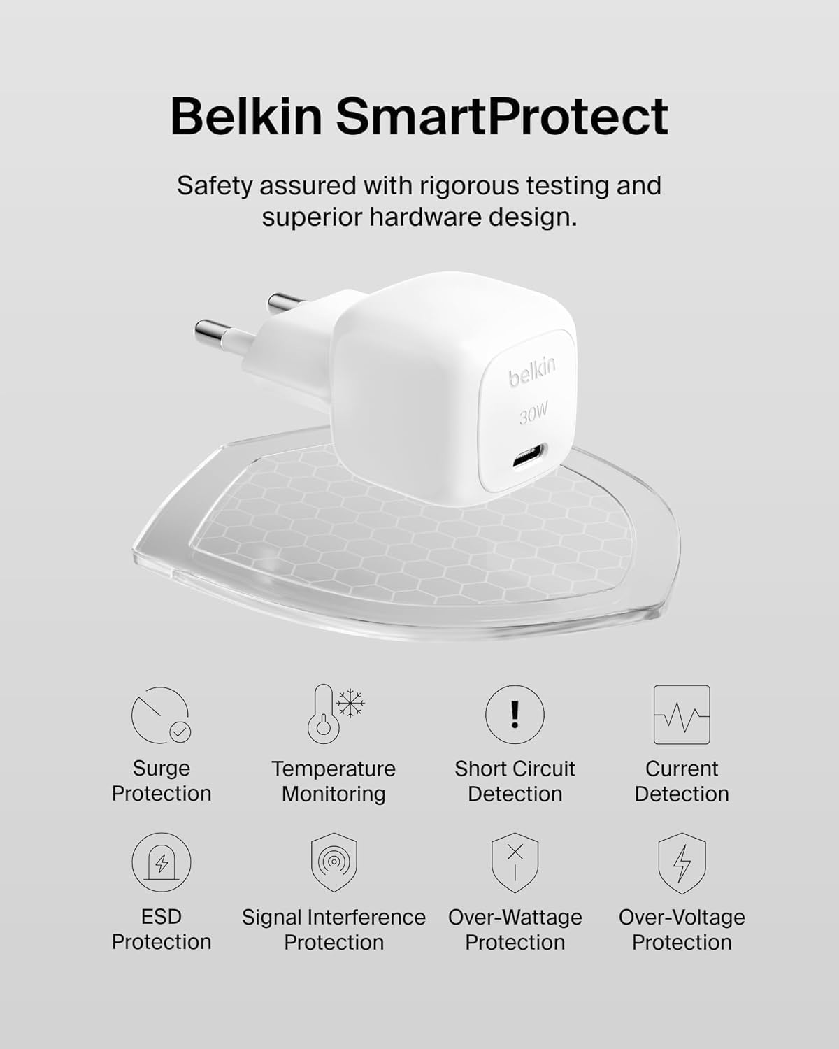 Belkin BoostCharge Compact Charger 30W Travel USB-C Power Delivery Fast Charge for Apple iPhone Series 16 15 14 13 12 iPad AirPods - White