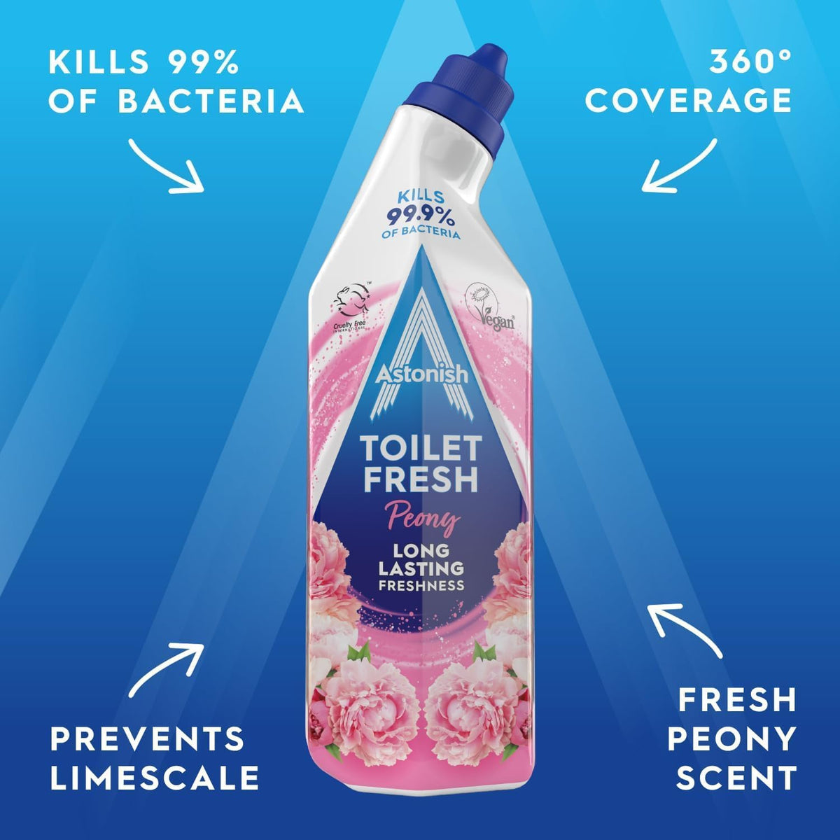 Astonish Toilet Fresh - Peony - Long Lasting Fragrance - Kills 99.9% Bacteria - 360 Degree - Easy Cleaning - Prevent Limescale Buildup - Fast Working - Cruelty Free - Vegan -750ML * 3 Pack — additional product view 3