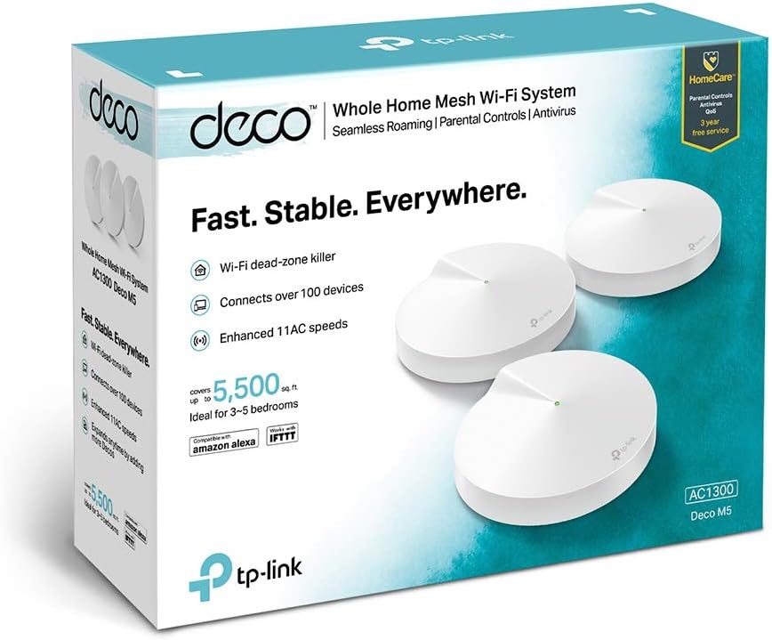 TP-Link Deco M5 (1 Pack) Whole Home Mesh Wi-Fi Add-on Unit, Up to 180m² Coverage (Works with Amazon Echo/Alexa/IFTTT, Router and Wi-Fi Booster Replacement, Antivirus Protection and Parental Controls)